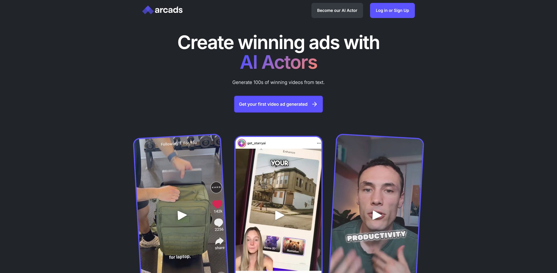 arcads.ai - Generates marketing video ads from text using AI actors.