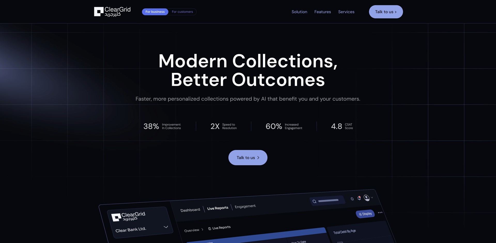 cleargrid.ai - Automates debt collection with personalized outreach and analytic