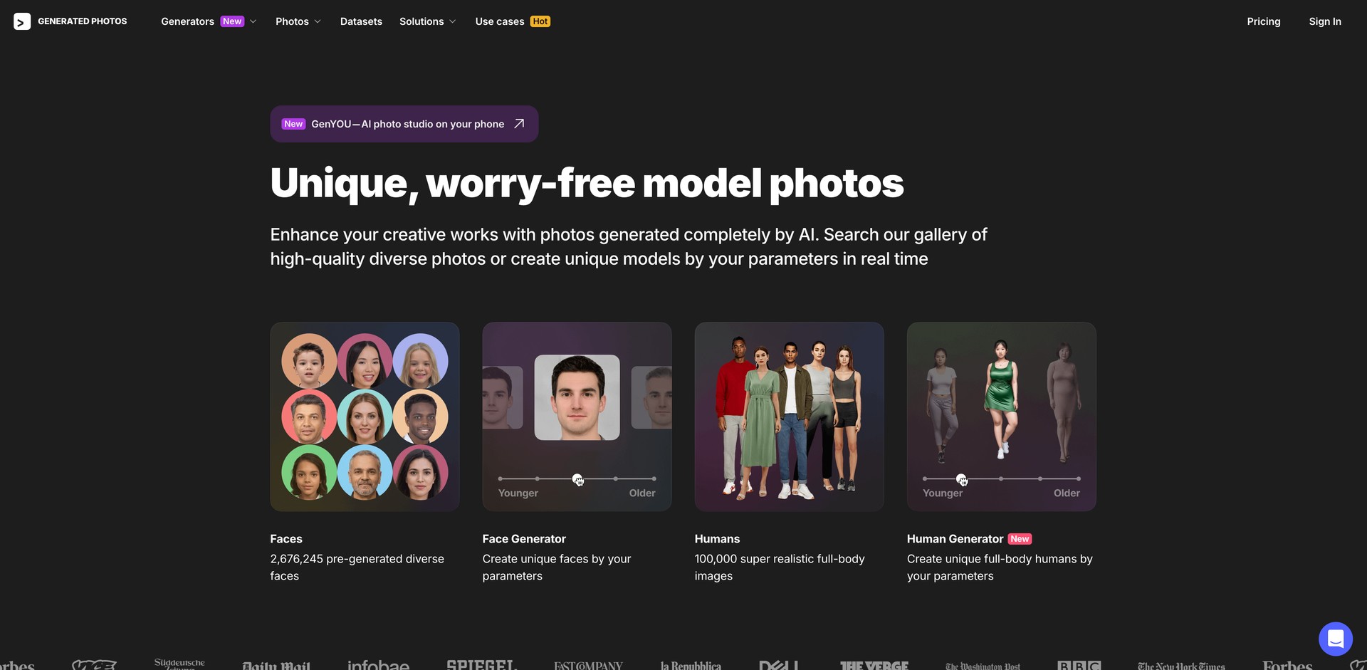 generated.photos - Generates diverse, scalable model photos.