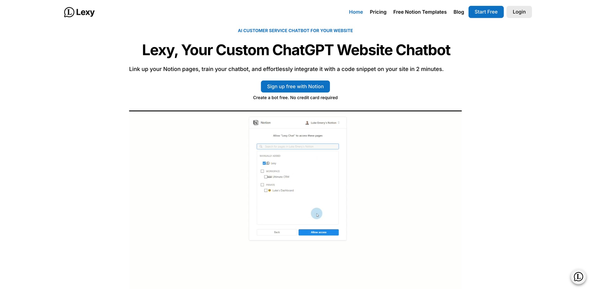 lexy.so - Notion integration. Chatbot training. Customer service embedding.