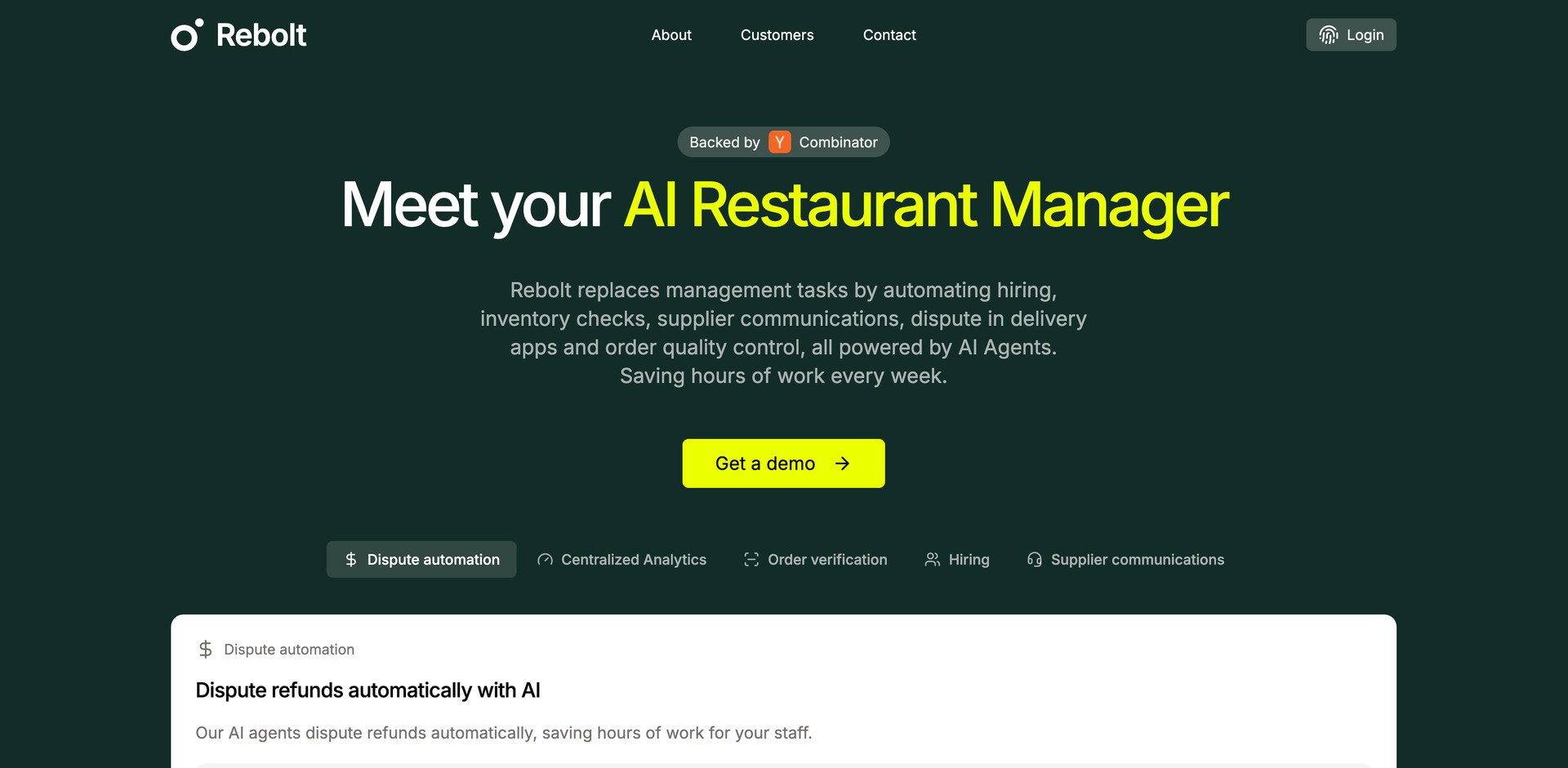 rebolt.ai - Automates restaurant hiring, inventory, supplier comms, and order