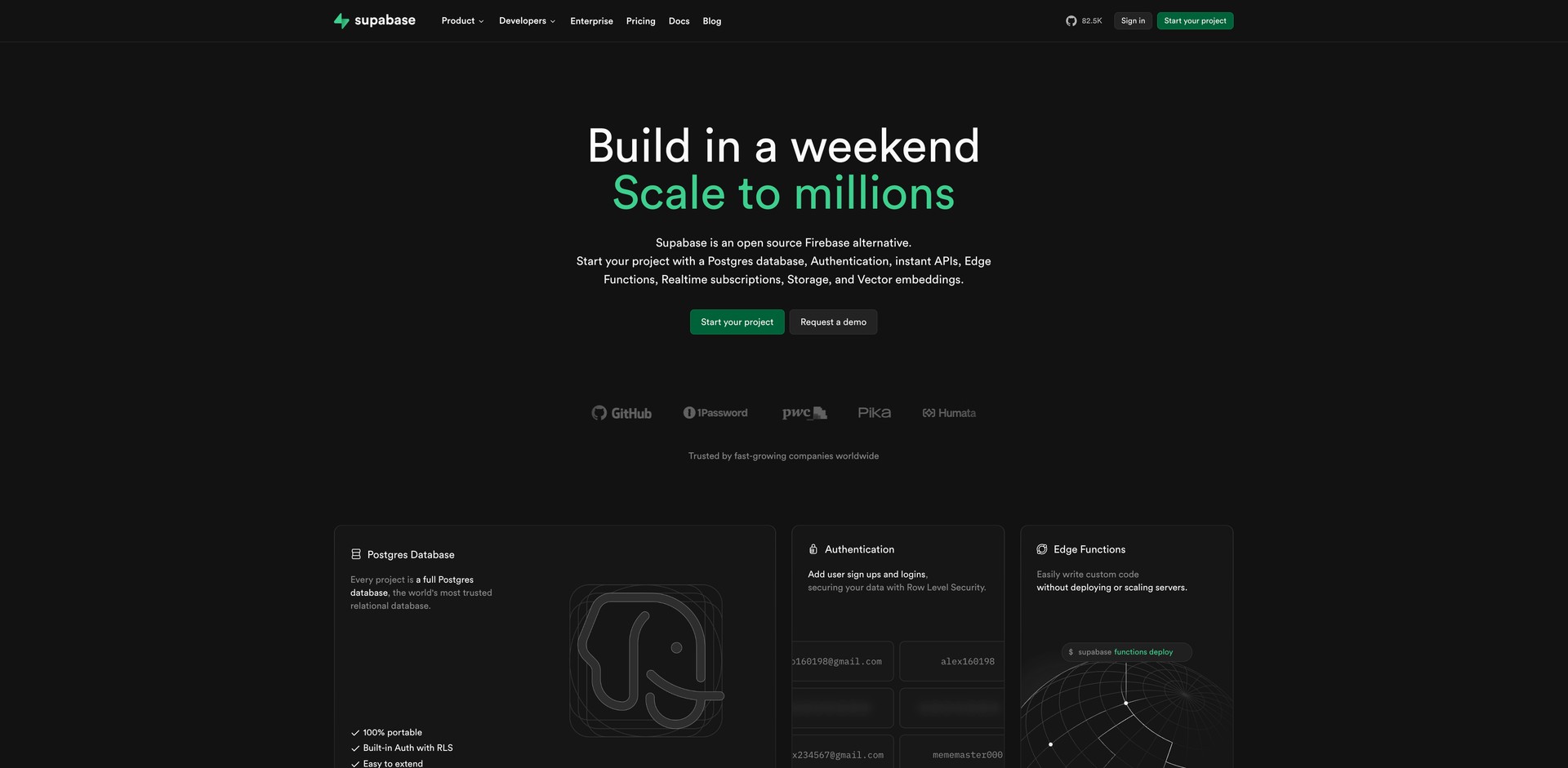 supabase.com - Backend platform: Postgres, auth, APIs, storage, functions.