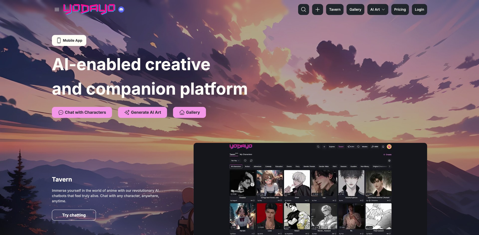 yodayo.com - Creates anime images and character-based chats.